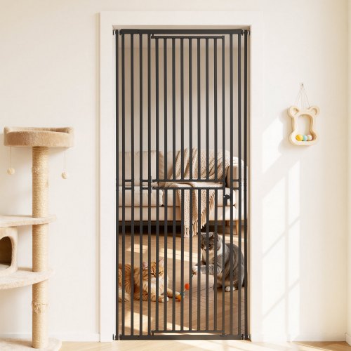 VEVOR Treppenschutzgitter, 70–86 cm Verstellbare Breite, 200 cm Hohes Katzengitter, inkl. Druck- & Wandmontage-Set, 3 cm Gitterabstand, Türschutzgitter für Treppen, Türen & Wohnräume, Schwarz