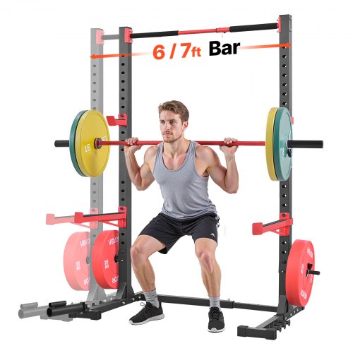 

VEVOR Power Rack 445 kg Belastbar, multifunktionales Squat Rack für Heimfitnessstudio, Krafttrainingsgerät mit 6 Bandstiften & Landmine-Aufsatz & Sicherheitsstangen für Bankdrücken Kniebeugen