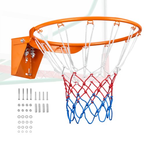 VEVOR Basketball-Felge, an der Wandtür montierter Basketballkorb, robuster Q235-Basketball-Flex-Rand-Torersatz mit Netz, Standard-18-Zoll-Hänge-Basketballkorb für den Innen- und Außenbereich für Kinder und Erwachsene