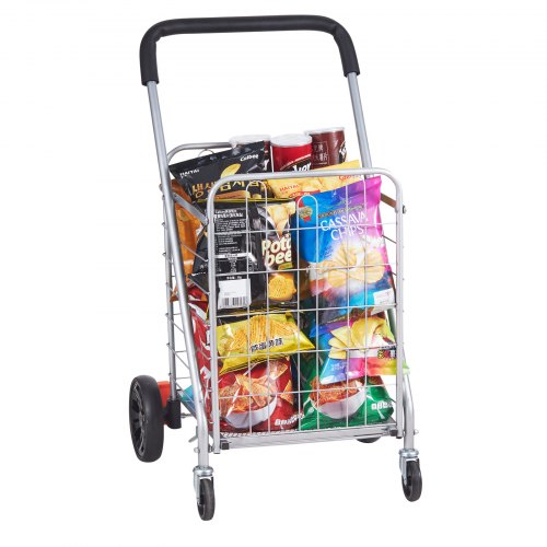 VEVOR faltbarer Einkaufswagen, 50 kg maximale Tragfähigkeit, Einkaufswagen mit drehbaren Rädern, robuster, faltbarer Wäschekorbwagen, kompakt, leicht, zusammenklappbar für Gepäck, Silber