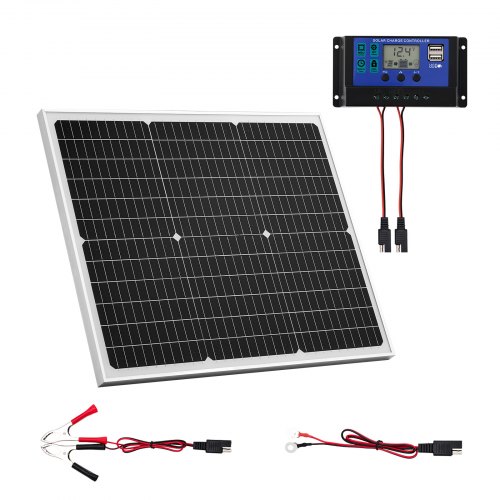 VEVOR Solarpanel 12V Monokristallines Solarpanel-Kit, 50W, für Mono-Solarmodule mit verbessertem MPPT-Controller, für Auto, Boot, RV, Anhänger, Flachdach (Halterung nicht im Lieferumfang enthalten)