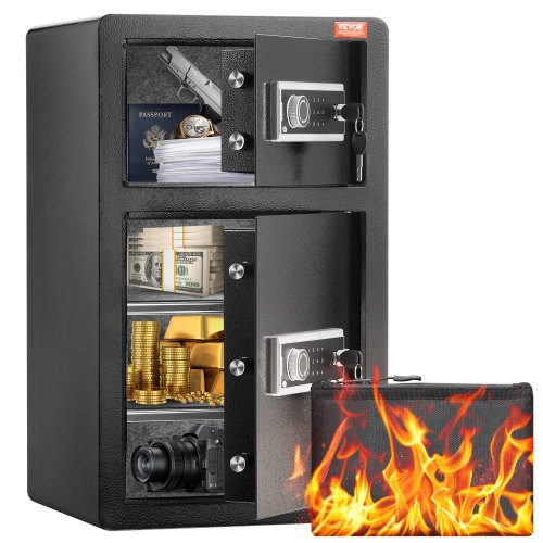 VEVOR Safe met brandwerende geldzak, kluis met dubbele deur (4,5 kubieke voet), 2 in hoogte verstelbare scheidingswanden, digitale meubelkluis met sleutel, code, kluis voor geld, sieraden, waardevolle spullen, zwart