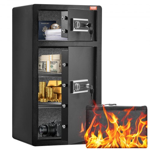 VEVOR Safe met brandwerende geldzak, kluis met dubbele deur (204 L), 2 in hoogte verstelbare scheidingswanden, digitale meubelkluis met sleutel, code, kluis voor geld, sieraden, waardevolle spullen, zwart