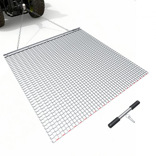 VEVOR Schleppegge, 122x122 cm, Wiesenegge, Wiesenschleppe, Feldegge aus Verzinktem Stahl mit Anhängekette, Anbaugerät für ATVs, UTVs & Traktoren zum Einebnen von Schotterwegen, Fahrspuren & Feldern