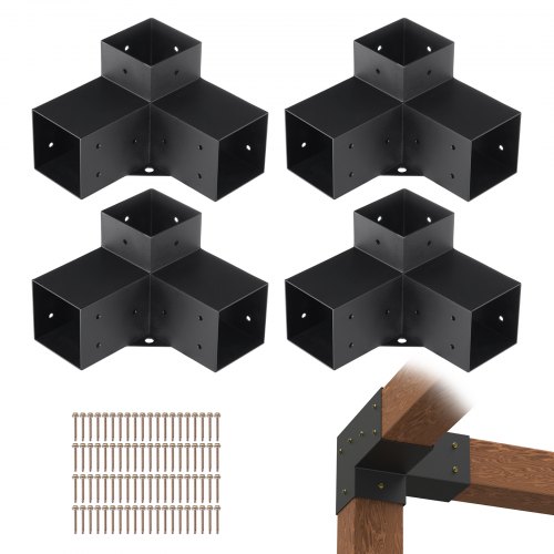 VEVOR 4er-Set Pfostenverbinder 10 x 10 cm (Innengröße 91,44 x 91,44 mm) Pfostenecke Pergola Eckverbinder Holzverbinder 90°-Stiefelstruktur Eckhalterung Holzbalken Pavillon Halterungs Set