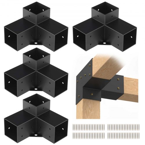 VEVOR set van 4 paalverbinders van 2 mm dikke staalplaten, paalhoek pergola hoekverbinder, houtverbinder 90° bootconstructie hoekbeugel, houten balk prieelbeugelset 220 x 220 x 152 mm