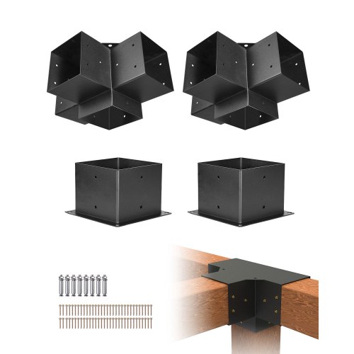 VEVOR 4er-Set Pfostenverbinder 6x6 Zoll (4-Wege) für Innengröße von 5,6x5,6 Zoll Pfostenecke Pergola Eckverbinder Holzverbinder 90°-Stiefelstruktur Eckhalterung Holzbalken Pavillon Halterungs Set