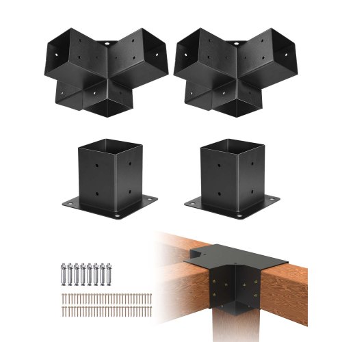 VEVOR Pfostenverbinder, Pfostennecke für 92x92 mm Pfosten, 4-Wege-Hochleistungs-Eckhalterungen, Pfostenträger, Woodworks DIY-Pfostenbasissatz, für Pavillons, Terrassenpergolen, Pavillion, 4er-Set