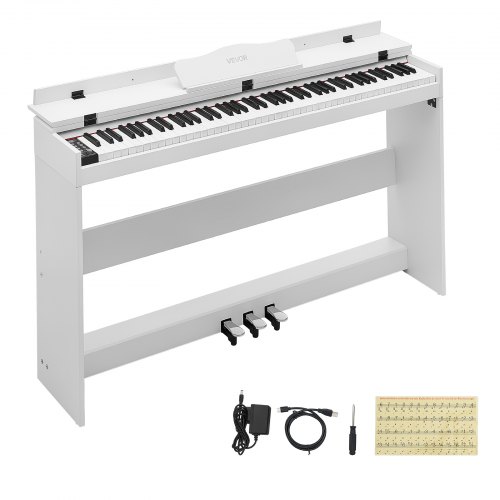 VEVOR Digitalpiano 88 Halbgewichtete Tasten E-Piano HiFi-Lautsprecher Weiß für Anfänger, mit 128 Klängen, 128 Rhythmen, USB, MIDI, Audioausgang, Standard-3,5-mm-Kopfhörerbuchse, Notenhalter und Pedal