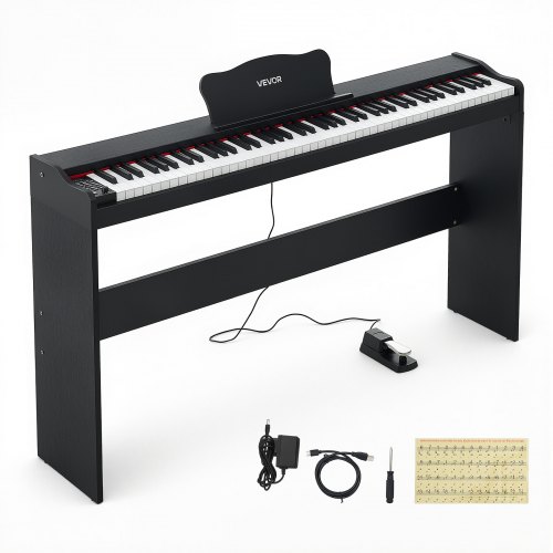 VEVOR Digitalpiano 88 Halbgewichtete Tasten mit HiFi-Lautsprechern Schwarz, E-Piano Ideal für Anfänger, mit 600 Klängen, 600 Rhythmen, USB, MIDI, Standard-3,5-mm-Kopfhörerbuchse, Notenhalter und Pedal