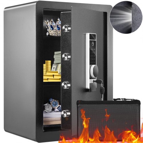 VEVOR Safe Tresor 62 L, Möbeltresor mit Feuerfester Geldtasche, Passwort & Schlüssel & Fingerabdruck Herausnehmbares Regal, Innenschrank, Wandtresor für Bargeld, Schmuck, Dokumente, Wertsache
