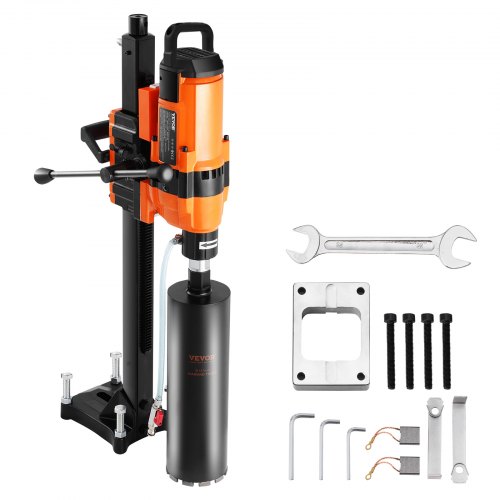 VEVOR Kernbohrmaschine Diamantkernbohrgerät mit Bohrdurchmesser 2-30 cm mit Ständer und Kernbohrer, 3500 W robuster Beton-Kernbohrer, Nass- und Trockenanwendung für Beton Ziegel
