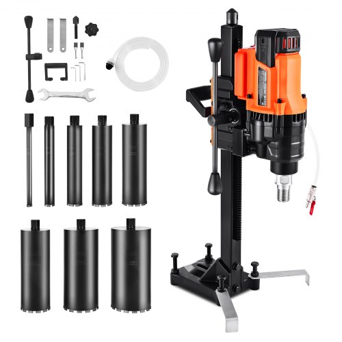 

VEVOR Diamantkernbohrmaschine Kernbohrgerät, 2-20 cm Bohrdurchmesser, Nass Trocken Diamantbohrer mit 8 Bohrern & Bohrständer, 850 U/min, UNC1 1/4-7 Gewinde, für Beton Ziegel Stein, 3000 W