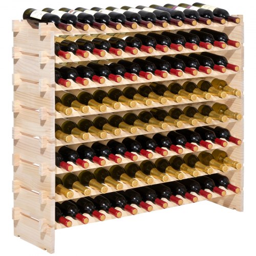 VEVOR stapelbares modulares Weinregal für 96 Flaschen, 8-stöckig, Flaschenregal mit 112 kg Gesamtbelastbarkeit, wackelfrei, Weinflaschenständer für Küche Weinkeller Bar, Weinflaschenhalter Natur