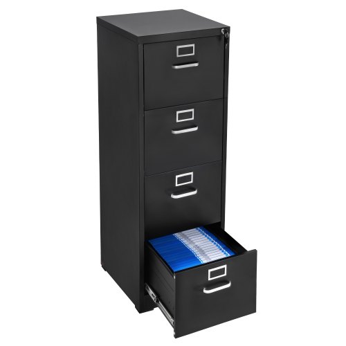 

VEVOR Aktenschrank mit 4 Schubladen und Schloss, vertikale Büroschränke aus Metall für Homeoffice, Lagerschrank Materialschrank mit abnehmbarer Hängestange, für Akten im A4 (schwarz)