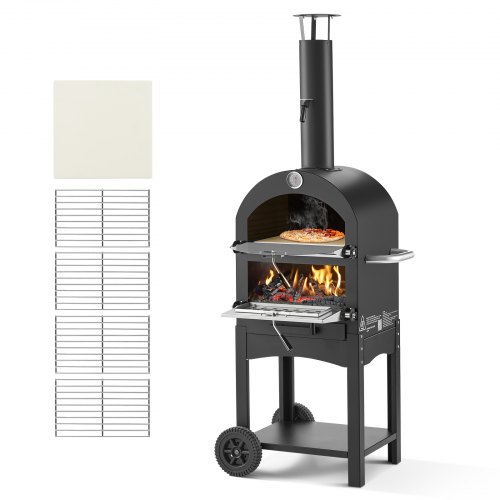 

VEVOR Pizzaofen 12 Zoll Pelletöfen, 2-lagiger Pizzaofen mit Holzfeuerung, Holzbefeuerter Ofen Outdoor mit 2 abnehmbaren Rädern, Pizzamaker mit Höchsttemperatur von 540 °C zum Grillen
