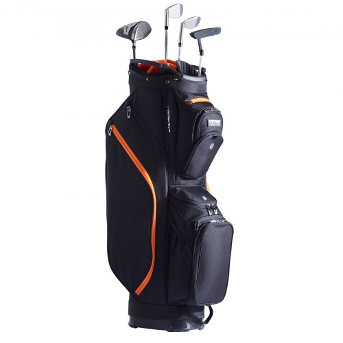 VEVOR Golf-Cart-Tasche mit 14-Wege-Organizer-Unterteilung oben, 36 Zoll, 13 Taschen, Premium-Cart-Tasche, langlebige Golftaschen mit Griffen, Staubschutzhülle und abnehmbaren Riemen für Männer und Frauen, Schwarz und Orange