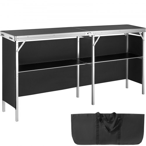 VEVOR Tragbare Messetheke Messetresen, 198 × 38,5 × 88 cm Messestand Ausstellungs-Thekenständer, Faltbarer Promotion-Bartisch Promotiontheke, Rezeptio mit Aufbewahrungsregal, Tragetasche, Schwarz