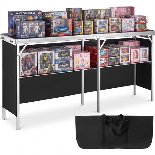 VEVOR Tragbare Messetheke Messetresen, 198 × 38,5 × 88 cm Messestand Ausstellungs-Thekenständer, Faltbarer Promotion-Bartisch Promotiontheke, Rezeptio mit Aufbewahrungsregal, Tragetasche, Schwarz