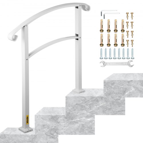

VEVOR 3-Stufen-Treppengeländer für Außentreppen, geeignet für 1 oder 3 Stufen, matt Weiß, Eisenhandlauf mit Einbausatz, Außenstufenhandläufe