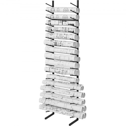 VEVOR Blaupausen-Aufbewahrungsregal, Hängendes Poster-Präsentationsregal mit 16 Ebenen, Vertikaler Blaupausen-Rollenordnerhalter 2 Rollen/Reifen, Rollordner-Aufbewahrungsregal für Blaupausen-Kartenposter