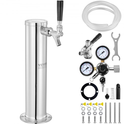 

VEVOR Kegerator-Bierturm-Kit, Einzelzapfhahn-Bierumrüstsatz, Edelstahl-Fass-Bierturm-Zapfanlage mit Doppelmessgerät W21.8-Regler und S-System-Fasskupplung für Partys zu Hause
