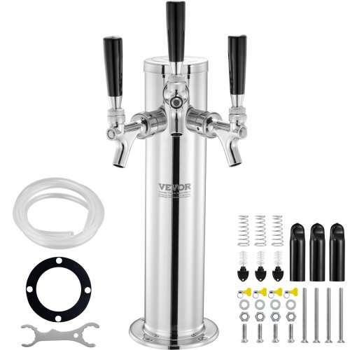

VEVOR Bierzapfturm mit 3 Zapfhähnen, Bierfassturm aus Edelstahl, Kegerator-Turm-Kit mit Vormontierten Schläuchen & selbstschließenden Zapfhähnen für Partys, Bars, Pubs und Restaurants