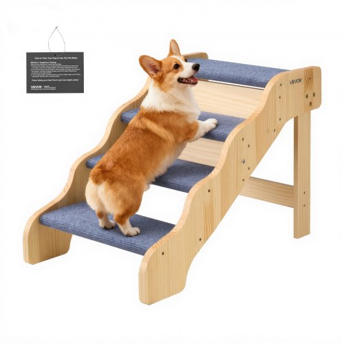 VEVOR Hundetreppe 740x430x500 mm, 4-stufige Hautiertreppe, klappbare Holztreppe geeignet für kleine, mittlere, große, ältere Haustiere sowie Welpen bis 68 kg, Hundeleiter für Betten, Sofas & Autos