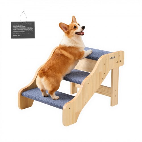 VEVOR Hundetreppe 580x430x380 mm, 3-stufige Hautiertreppe, Holztreppe geeignet für kleine, mittlere, große, ältere Haustiere sowie Welpen bis 68 kg, Hundeleiter für Betten, Sofas & Autos
