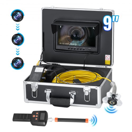 VEVOR Kanalkamera mit 512-Hz-Ortungsgerät, 50 m, 9-Zoll-Rohrinspektionskamera mit Selbstnivellierung, 36-facher Zoom, Endoskop mit 12 LEDs, 32 GB Karte, IP68 wasserdichte Rohrkamera für Kanalrohre