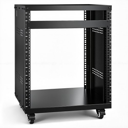 VEVOR 12U AV-Rack-Ständer, 500 lbs Kapazität, Netzwerk-Stereo-Aufnahmestudio-Rack mit feststellbaren Lenkrollen, runden und quadratischen Löchern, speziellen Belüftungsöffnungen für die Montage von 19-Zoll-Audio-, Video-, Musik- und IT-Geräten
