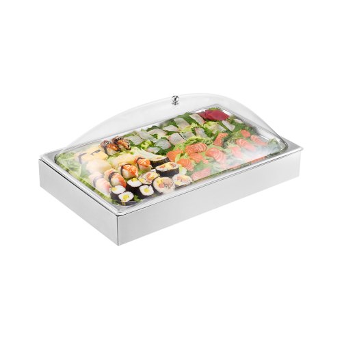 

VEVOR Servierbehälter Buffet-Behälter Gastronormbehälter aus Edelstahl (1 Behälter), Präsentationsständer mit transparentem Bogendeckel & 3 Eiswürfelschalen für Restaurant Hotel Küche