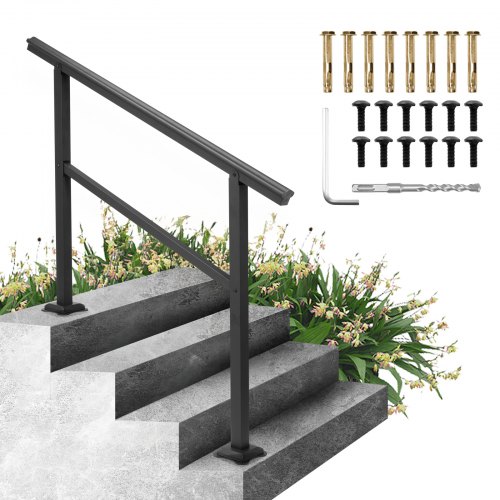 VEVOR Aluminium Treppengeländer 122 x 90 cm , Außen Eingangsgeländer 0-45 Grad, Hauseingangshandlauf aus Aluminium, Rostfrei verschleißfest und Steinhart für Privathaushalte, Bürobereiche Schwarz