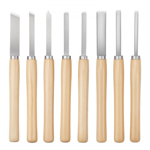 

VEVOR Drechseleisen-Set, 8-teilig, Drechselmesser mit Klinge aus Kohlenstoffstahl, 2 Schrägmeißel, 1 Speerspitze, 1 Abstechmeißel, 1 Rundspitze, 3 Hohleisen, 1 Oxford-Tasche, Drechselwerkzeug