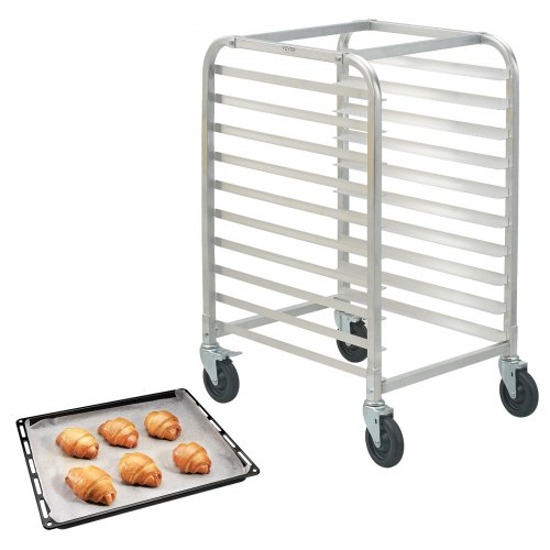 VEVOR Brötchenständer kommerzielle Bäckerei Ständer mit Bremsrädern 10-stöckig, Aluminium Racking Wagen Lagerung, Brot Backen Tragfähigkeit 240 kg 660 x 515 x 985 mm für Bäckereien, Snackbars