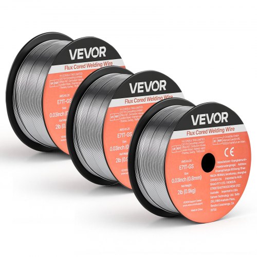 VEVOR Fülldraht 0,8 mm, MIG-Schweißdraht E71T-GS, 0,9 kg Gaslose Drahtrolle mit Geringer Spritzerbildung für Alle Schweißpositionen, Selbstschützend für den Außeneinsatz (3 Rollen pro Packung)