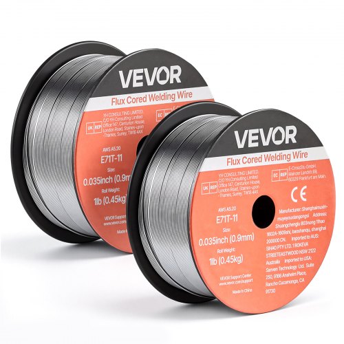 VEVOR Fülldraht 0,9 mm, MIG-Schweißdraht E71T-11, 0,45 kg Gaslose Drahtrolle mit Geringer Spritzerbildung für Alle Schweißpositionen, Selbstschützend für den Außeneinsatz (2 Rollen)