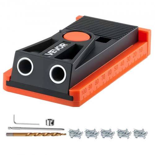 

VEVOR Pocket Hole Jig Kit Taschenloch-Vorrichtungssatz 12,7-38,1 mm verstellbar, Vorrichtungs-Taschenlochsystem mit Stufenbohrer Sechskantschlüssel Bohrstoppring Vierkant-Antriebsbit Schrauben
