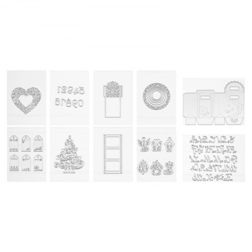 

VEVOR Stanzformen, 10-tlg. Metall Stanzschablone Set, Kompatibel mit VEVOR Stanz- & Prägemaschinen, Buchstaben, Zahlen, Baum-Motive, Stanzbögen für Scrapbooking, Kartenherstellung & Papierbasteln