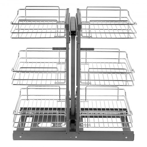

VEVOR Küchenschrank-Organizer mit 3 Ebenen & 6 Ablagen, Aufbewahrungskorb aus verchromtem Karbonstahl, Aufbewahrungs-Organizer, links und rechts zu öffnen, min. Türöffnungsbreite 38 cm
