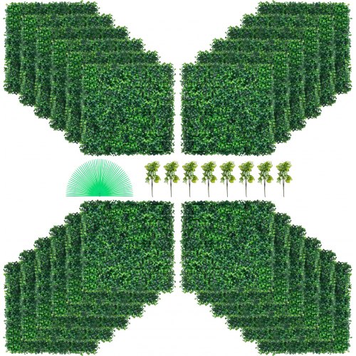 VEVOR Künstliche Pflanzenwand 24 Stk. Sichtschutz Hecke Künstlich Grün, Künstliche Buchsbaumplatte PE, Sichtschutz Kunstpflanzen 50 x 50 cm Sichtschutzhecke Wanddekoration Pflanzenwand