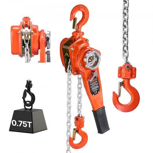 VEVOR Hebelzug, 3/4 T Tragkraft, Handkettenzug, 3 m Hub, G80-Stahllegierungskette mit mechanischer Doppelsperrklinkenbremse, Ratschenzug 360° drehbare Haken, für Lagerhaus, Bau, Garage