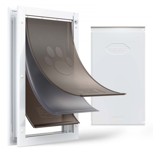 VEVOR Hundeklappe (XL) mit 3 Magnetklappen & Metallrahmen, Wetterfeste Katzenklappe für Innen- und Außentüren, Katzentür Hundetür Haustierklappe Weiß 34,61 x 60 cm (Breite x Höhe) Haustiertür