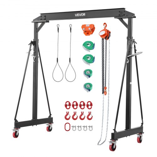 VEVOR Mobiler Portalkran mit 1995,81kg Tragkraft, 253-373cm Höhenverstellbarer Ladekran aus Stahl, Werkstattkran mit Manueller Laufkatze Hebezeug & 360° Feststellrollen, Lastkran für Lager Werkstatt