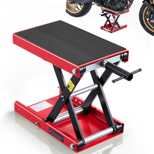

VEVOR Motorradheber 499 kg Tragkraft Motorradhebebühne mit Breiter Auflagefläche Sicherheitsbolzen 95-340 mm Höhenverstellbar Scherenheber aus Stahl für Straßenmotorräder Cruiser Schwarz Rot