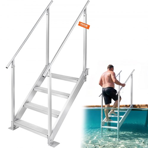 VEVOR 4-stufige Badeleiter mit zwei Handläufen Bootsleiter 800x1850x1750mm Poolleiter aus Aluminiumlegierung Treppenleiter 250kg Tragfähigkeit 55x10cm Pedale Ideal für Häfen Boot Schwimmbäder