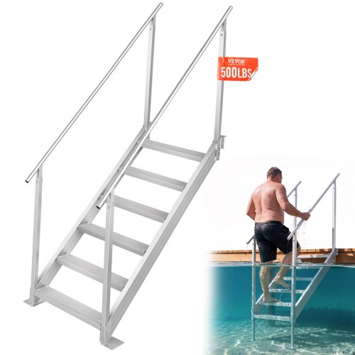 VEVOR 6-stufige Badeleiter mit zwei Handläufen Bootsleiter 800x1850x2092mm Poolleiter aus Aluminiumlegierung Treppenleiter 250kg Tragfähigkeit 10cm Pedale Ideal für Häfen Boot Schwimmbäder