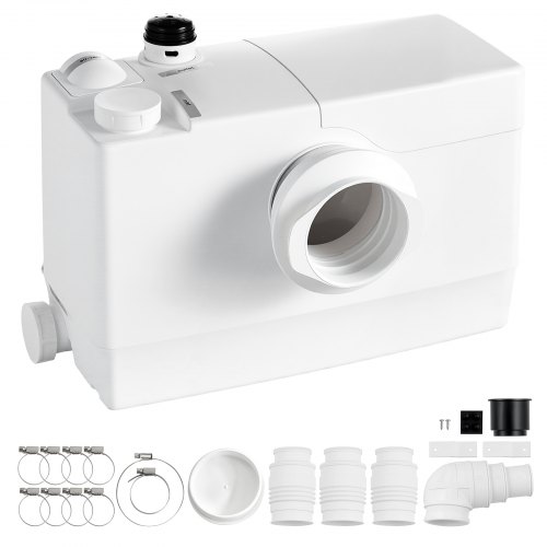 VEVOR Fäkalienhebeanlage 800 W 12000 L/h 10 m Förderhöhe mit 4 Einlässen, Weiße Abwasserhebeanlage Geeignet für Keller, WC, Waschbecken, Waschküche und Küche, Hebeanlage für Abwasser Zerhackerpumpe