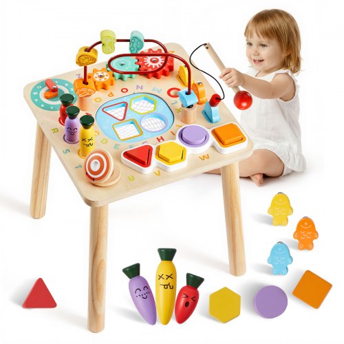 

VEVOR Holz Aktivitätstisch, Montessori Spielzeug, 8-in-1-Lerntisch, Spieltisch Aktivitätstisch für Kinder ab 6 Monaten, ideales Geschenk für Geburtstag, Weihnachten oder Kindertag, 6-36 Monate
