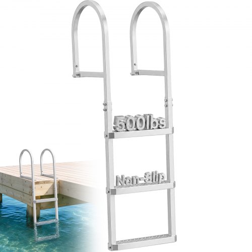 VEVOR Dockleiter Abnehmbar, Bootsleiter mit 3 Rutschfesten Stufen Breite Pedale & Handlauf, 227 kg Belastbare Poolleiter aus Aluminiumlegierung, Einstiegsleiter für Docks Pools Seen Boote, Silber